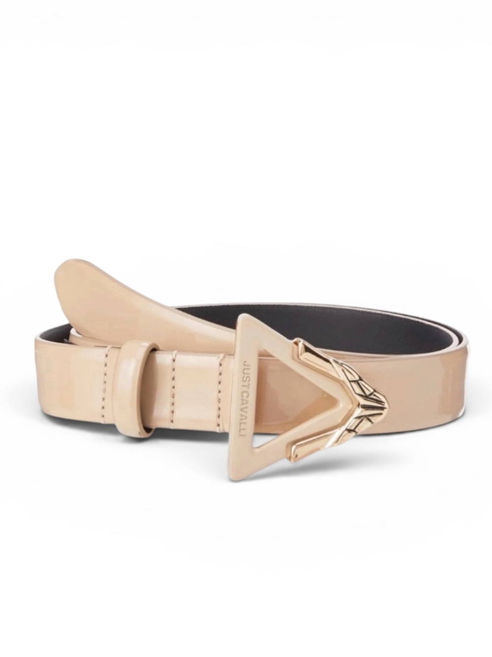 NEW! Just Cavalli Beige Leather Belt with Triangle Snake Buckle